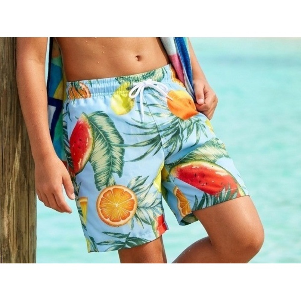 City Streets Tropical Fruit Watermelon Swim Trunks Boys 8 Beach Drawstring NWT